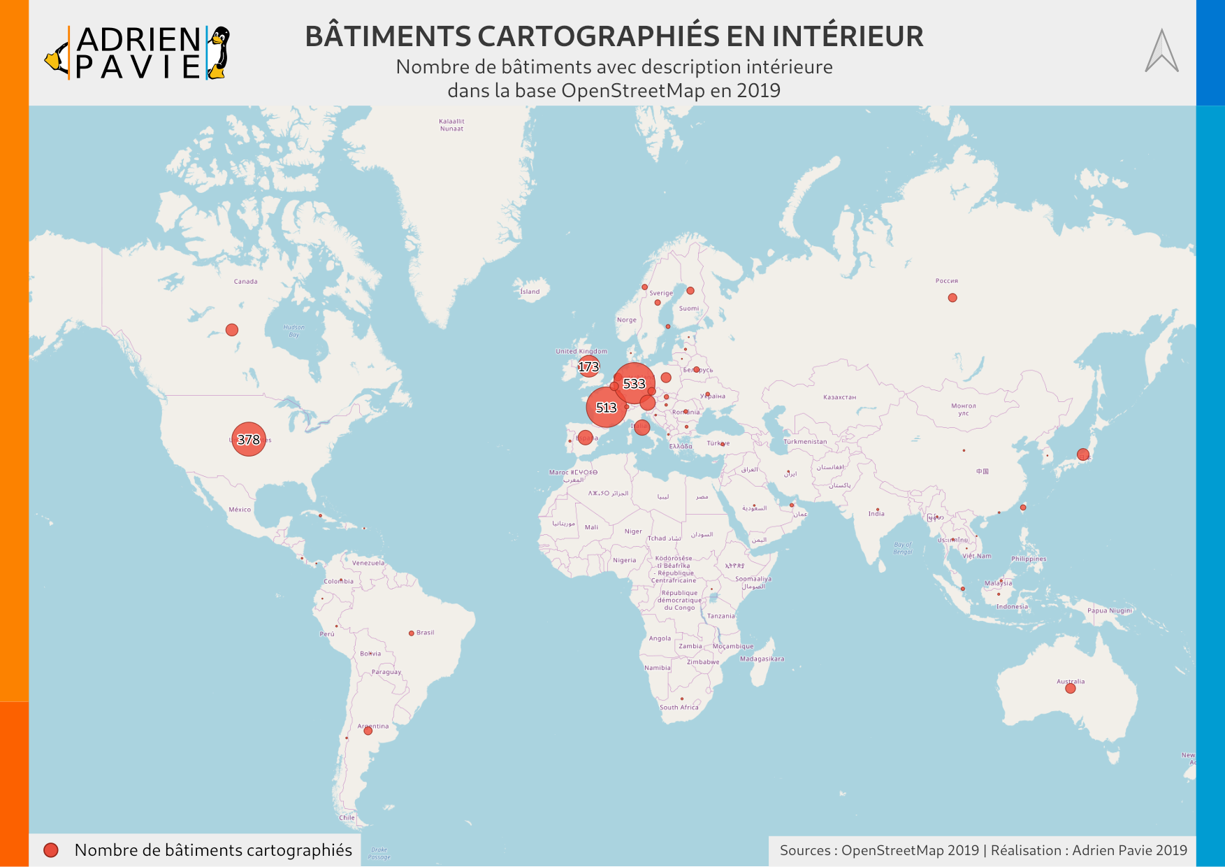 Nombre absolu de bâtiments cartographiés par pays